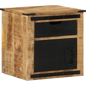 Noční stolek Noční stolek z masivního mangového dřeva s rámem ze železa, 45 x 40 x 45 cm