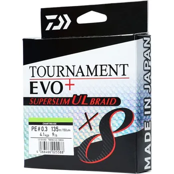 Daiwa Pletená Šnůra Tournament X8 Braid Evo+ Superslim UL Chartreuse 135m Délka: 135m, Nosnost: 6,4kg, Průměr: 0,5mm