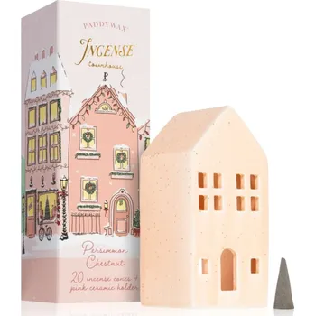 Aroma difuzér Paddywax Ceramic Village Persimmon Chestnut kadidlo 20 ks + Pink Townhouse Incense Holder