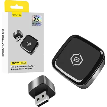 Datové redukce Bezdrátový adaptér Carplay Android Auto Blavec BCP-03 - Bluetooth Wifi USB + adaptér Typ C (CPAABCP03-BWUB) černý.