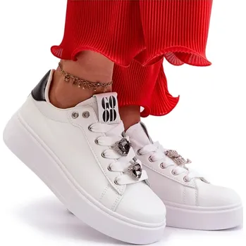 Dámské tenisky DÁMSKÉ TENISKY S MÓDNÍMI OZDOBAMI NA PLATFORMĚ Z EKO KŮŽE BÍLÉ 39
