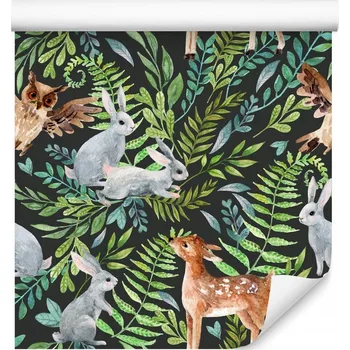 Fototapeta Tapeta do dětského pokoje Lesní zvířata Srnky Zajíci Listy