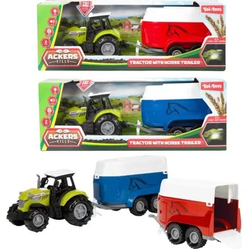 Hračka Traktor s přepravníkem na koně plast 24cm na volný chod na baterie se světlem, zvukem 2 barvy v krab - mix variant či barev