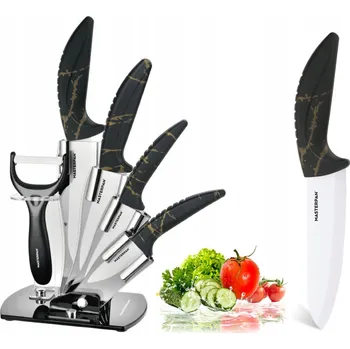 Sada KERAMICKÝCH kuchyňských nožů v stojanu 5 ks + škrabka, OSTRÉ