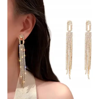 Náušnice Zlaté Náušnice Dlouhé Vlákna Zirkony Visací