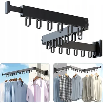 Věšák SKLÁDACÍ NÁSTĚNNÝ VĚŠÁK NA OBLEČENÍ S HÁČKY SUŠÁK NA PRÁDLO