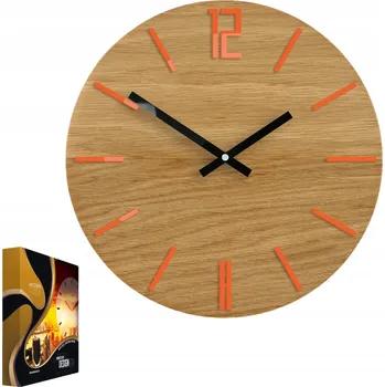 Hodiny Nástěnné hodiny dřevěné dubové akrylové Carlo Wood Orange Kulatý