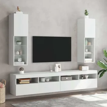 Obývací stěna vidaXL TV skříňky s LED osvětlením 2 ks 30,5 x 30 x 102 cm [837022] Barva: Bílá