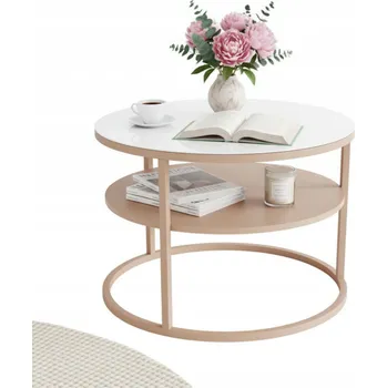 Konferenční stolek KONFERENČNÍ STOLEK KULATÝ LOFT SKLENĚNÝ S POLIČKOU KAŠMÍR DO OBÝVACÍHO POKOJE LOŽNICE 70CM