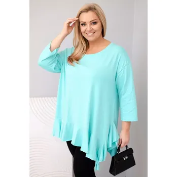 Dámská halenka Kesi Włoski Dámská blůza Plus Size s bavlnou a volánem a ohrnovacími rukávy mátová Kesi Włoski tyrkysová 3507511