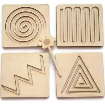 Dřevěná hračka Grafomotorické tabulky 4 ks Montessori – rozvoj motoriky