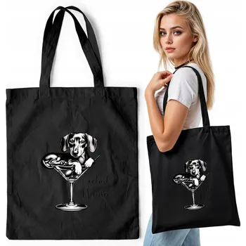 Černá bavlněná nákupní taška – JEZEVČÍK PES SKLO ZVÍŘE MAZLÍČEK PEJSEK