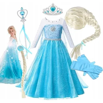 Karnevalový kostým Kostým Elsa šaty převlek 98-104 velikost S 4-5 let paruka doplňky