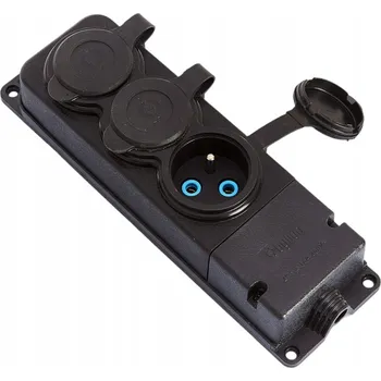 Elektrická zásuvka Zásuvka 3x zasuvka, francouzský typ , černý