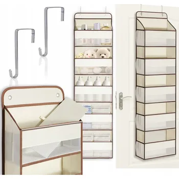 Úložný box ZÁVĚSNÝ ORGANIZÉR NA DVEŘE, REGÁL NA OBLEČENÍ, HRAČKY A DOPLŇKY, 5 POLIC, BÉŽOVÝ