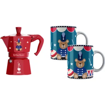 Moka konvice Bialetti Moka Express Joyful Christmas 6 šálků + 2 hrnky červené
