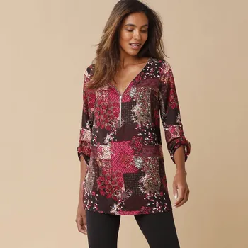 Dámské tričko Tunika se zipem a potiskem černá/třešňová 48