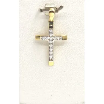 Přívěsek Zlatý přívěsek křížek se zirkony, 1,36 g, Au 585
