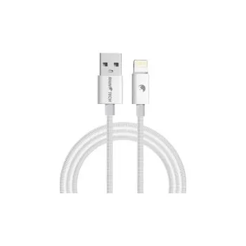 Datový kabel opletený nabíjecí a datový kabel RhinoTech USB-A/Lightning FastCharge 2,4A/12W bílá 2m černá RTACC495
