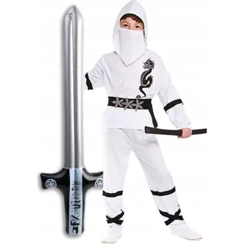 Karnevalový kostým KOSTÝM NINJA BÍLÝ S MEČEM - KARNEVAL, PÁRTY - VELIKOST 104-110