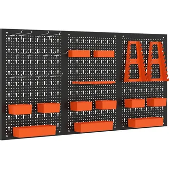 Věšák Úložný systém na nářadí z kovu s 9 přihrádkami a háčky