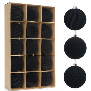 Vánoční dekorace MIAIKOE Sada 15 Černých Sametových Vánočních Baněk 8 CM