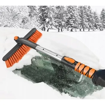 Autoškrabka HEEYA Škrabka na okna s teleskopickým kartáčem 84cm oranžová