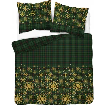Povlečení Povlečení Vánoční Saténové 220x200 Zelená Kostka Hvězdičky