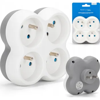 Elektrická zásuvka ROZBOČKA SÍŤOVÝ 4 ZÁSUVKY UZEMNĚNÍ 16A 3680W ROZDVOJKA BÍLO ŠEDÁ