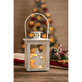 Vánoční dekorace HW Logistic s.r.o. Kovová lucerna Anděl 11 x 7,5 cm bílá