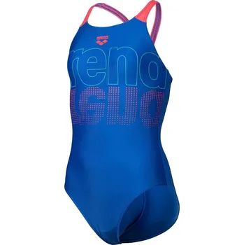 Dívčí plavky Arena Girls Swimsuit V Back Graphic Royal/Fluo Red 116cm