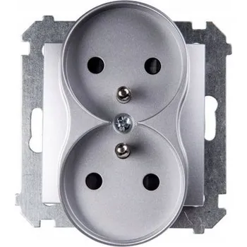 Elektrická zásuvka Simon 54 Dvojitá zásuvka s uzemněním 16A stříbrná matná DGZ2MZ.01/43