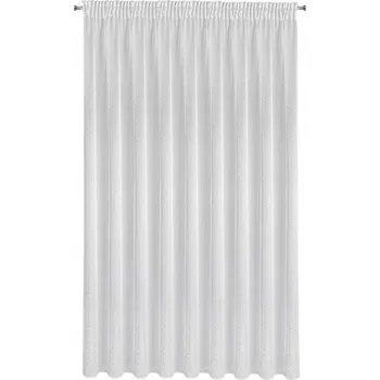 Obraz Záclona SIBEL 300X250 Hotová Okenní Dekorace na Pásce Bílá + Stříbrná
