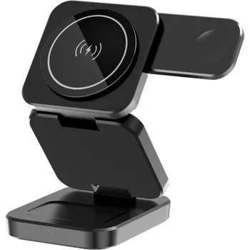 A390 3v1 skládací magnetický bezdrátový stojánek pro iPhone / Apple Watch / AirPods - 15W - černý