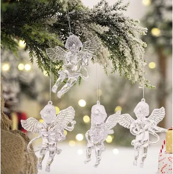 Vánoční dekorace Závěsná ozdoba Vánoční Koule Křišťálový Andílek 4 ks Vánoce