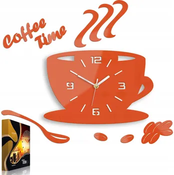 Hodiny Nástěnné hodiny ve tvaru šálku Coffe Time 3D oranžové Kulatý Quartzové