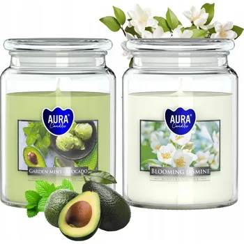 Svíčka Vonná parafínová máta zahradní máta, avokádo, jasmín Aura 2 ks