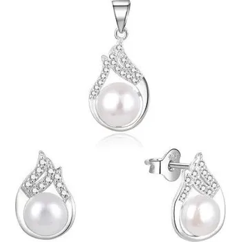 Souprava šperků Beneto Elegantní stříbrná sada šperků s pravými perlami AGSET220 PL ( přívěsek , náušnice )