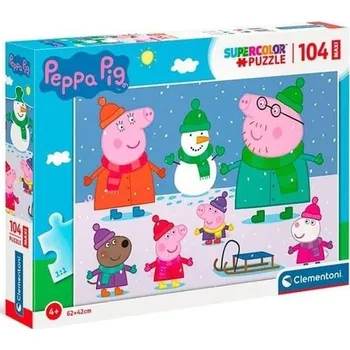 Puzzle CLEMENTONI Puzzle Prasátko Peppa: Zima MAXI 104 dílků