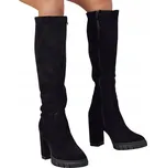 Dámské semišové kozačky na vysokém podpatku černé ZY1241 - 37