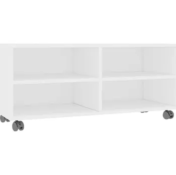 Televizní stolek TV stolek na kolečkách, 4 přihrádky, bílý, 90x35x35 cm
