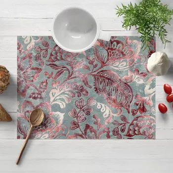 prostírání Sametové prostírání na stůl Tamara TMR-054 Abstraktní vínové květy na šedozeleném 30x40 cm