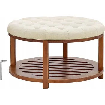 Konferenční stolek Taburet konferenční stolek kulatý 81 cm s čalouněnou policí - obývací pokoj/ložnice