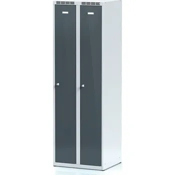 Nábytek B2B Partner Kovová šatní skříňka s7, 2 oddíly, 1800 x 600 x 500 mm, demont, otočný zámek, tmavě šedé dveře