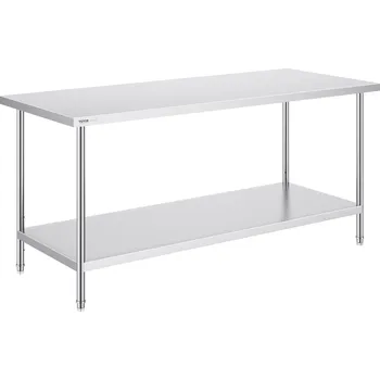 Dílna Vevor Nerezový přípravný stůl 30×72×34 Inch, 3 nastavitelné výškové úrovně