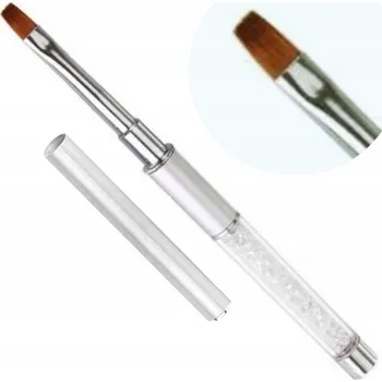 Kosmetický štětec PLOCHÝ ŠIKMÝ ŠTĚTEC NA GEL S CIRKONY STŘÍBRO