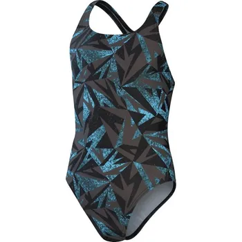 Dívčí plavky Speedo Hyper Boom Allover Medalist Girl Black/Bolt/Dove Grey 116cm