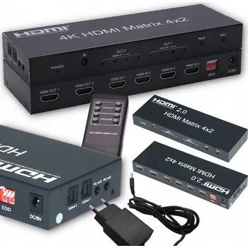 HDMI Matrix 4x2 rozbočovač SWITCH SPLITTER + dálkové ovládání Toslink Jack