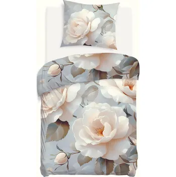Povlečení Sada povlečení 140x200 BAVLNĚNÝ SATÉN digitální tisk květiny bílá růže