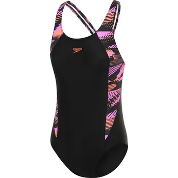 Dívčí plavky Speedo Hyperboom Splice Muscleback Black/Purple 140cm